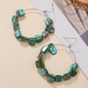 Bohemian Green Abalone Shell Natural Beaded Dangle Hoop Earrings NEW